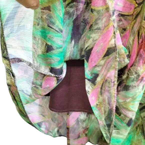 (SK 16) Metro Wear Green Pink  Leaf Print A Line Skirt Size Small - Picture 4 of 7